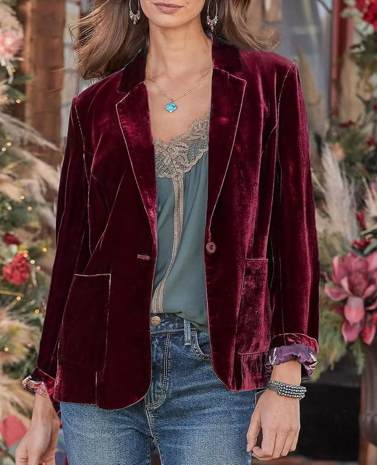 CHARTOU Casual 1 Button Velvet Jacket Women Velvet Cardigan Blazer Office Work Short Coat Suit Jacket with Pocket