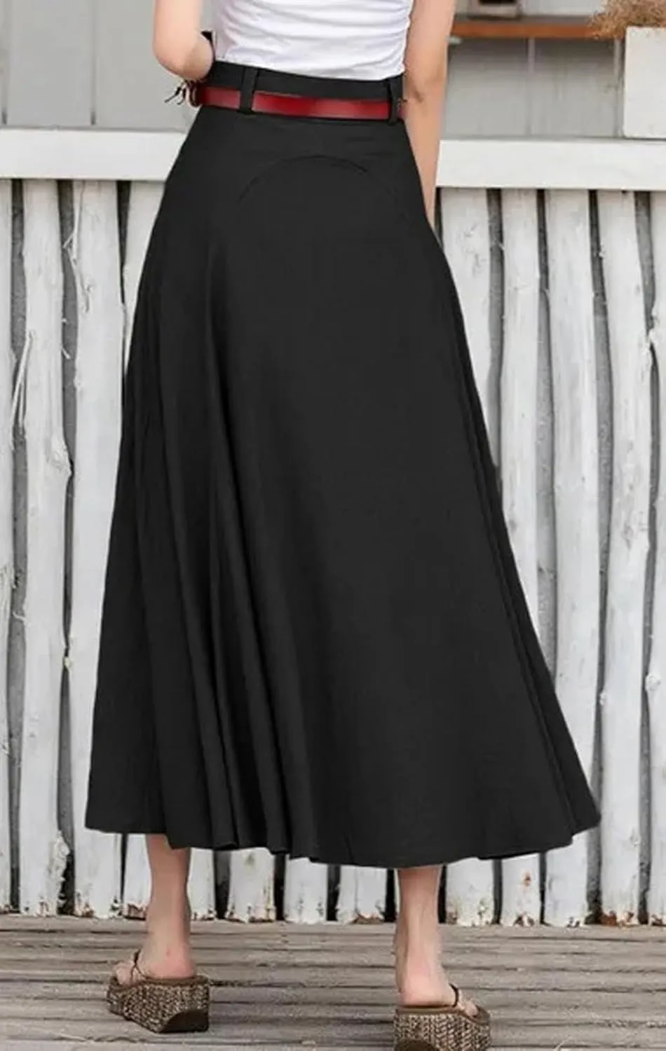 CHARTOU Women Casual Cotton Linen A Line Skirt High Waist Long Flowy Skirt Flare Swing Ruffle Skirt