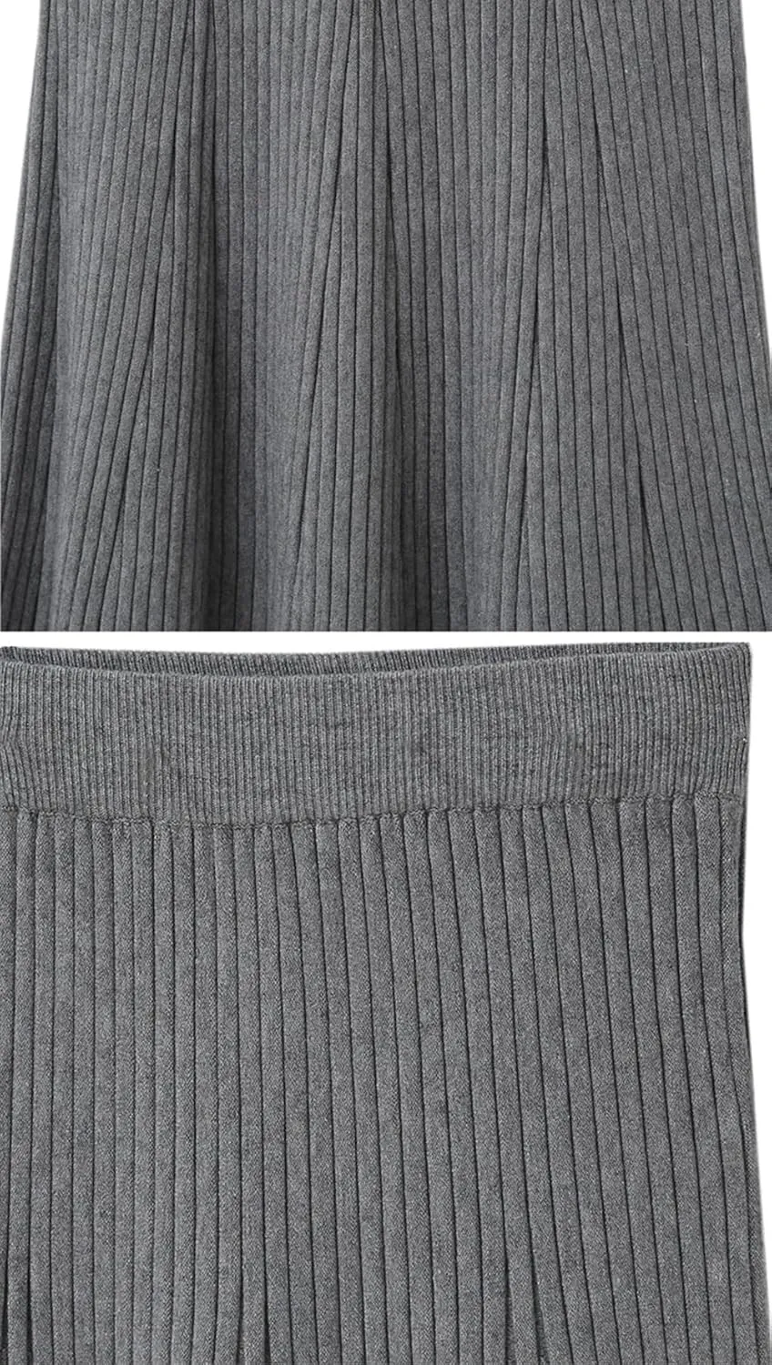 CHARTOU Women Knit Midi Skirt Ribbed Knitted Skirt High Waisted Trendy Sweater Skirt Bodycon Pencil Skirt