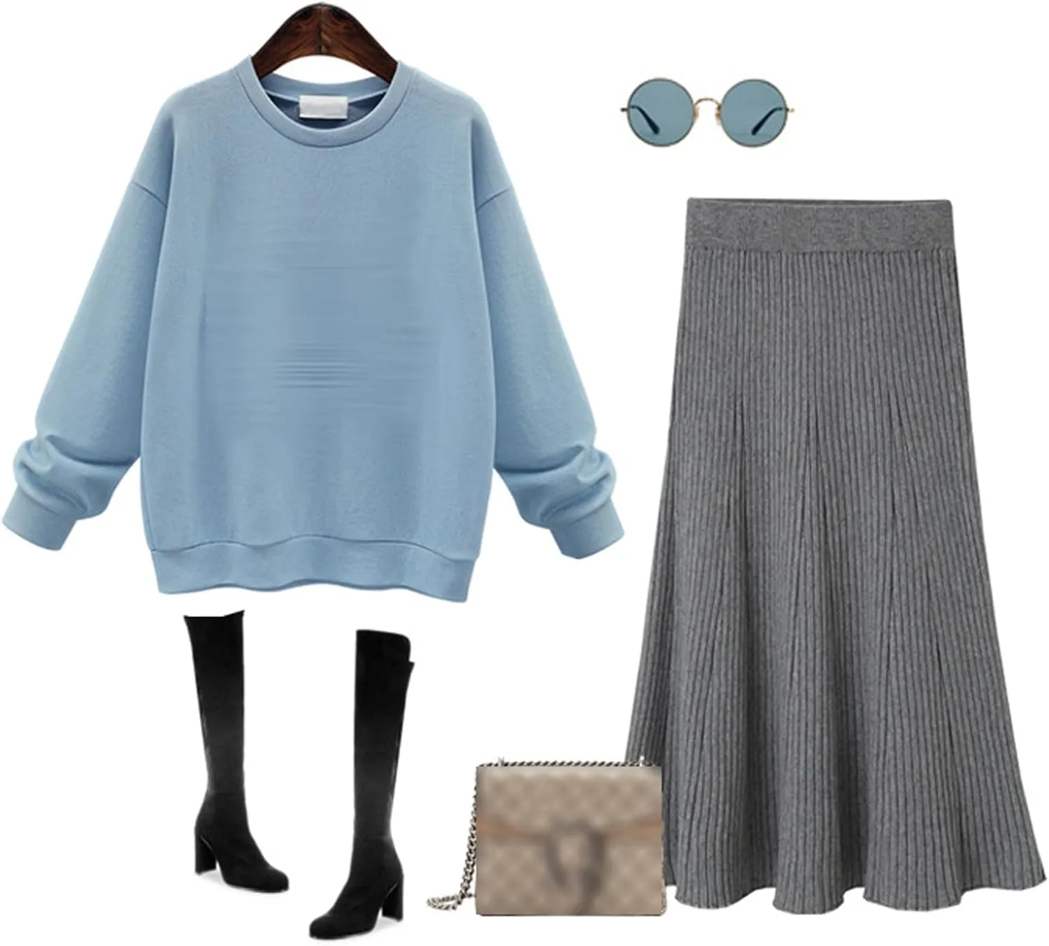 CHARTOU Women Knit Midi Skirt Ribbed Knitted Skirt High Waisted Trendy Sweater Skirt Bodycon Pencil Skirt