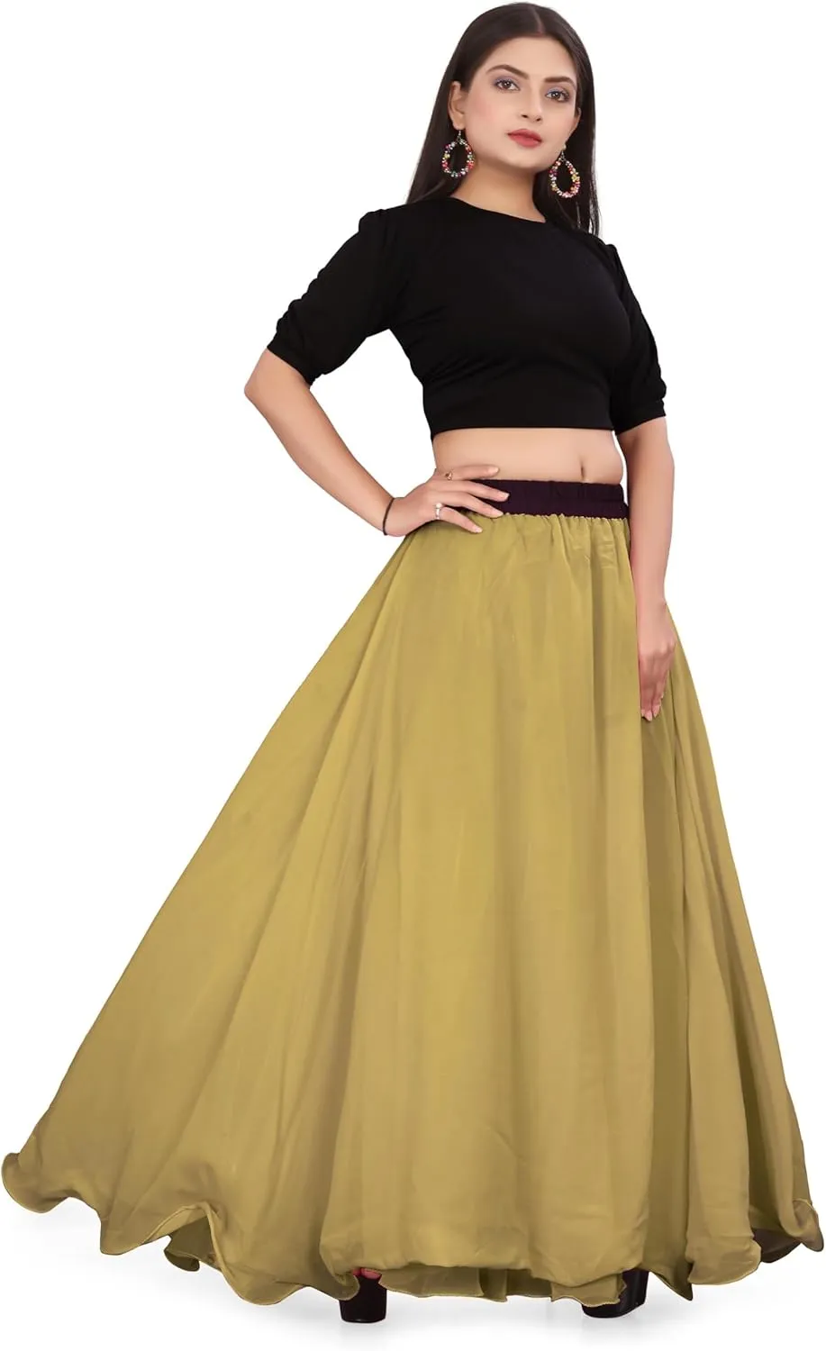 Chiffon Full Circle Belly Dance Skirt Wedding wear Maxi Chiffon Skirt for Women and Girls C12