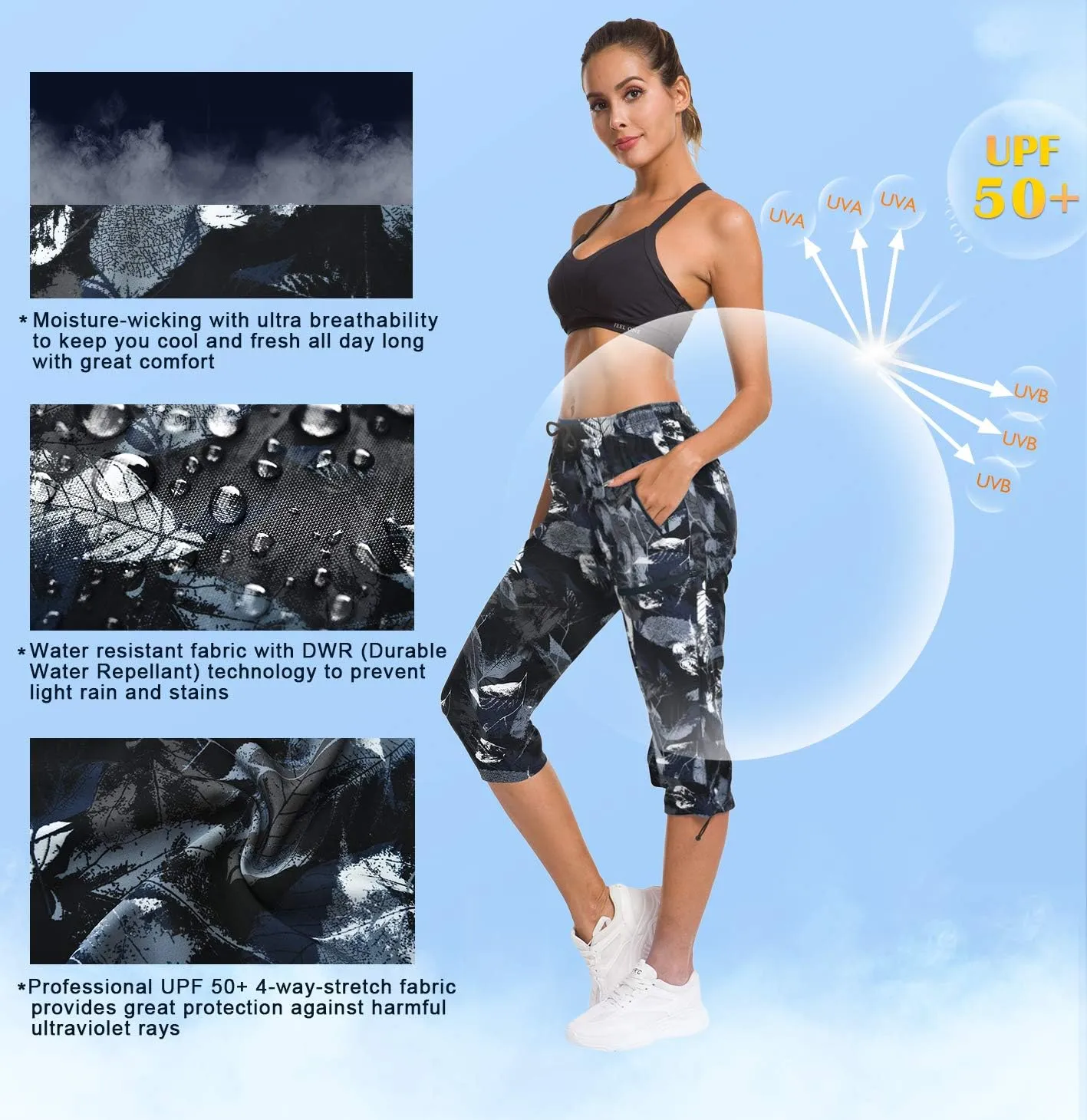 ChinFun Women's Hiking Capris Pants Outdoor Quick Dry Cargo Cropped Pants Water Resistant UPF 50 