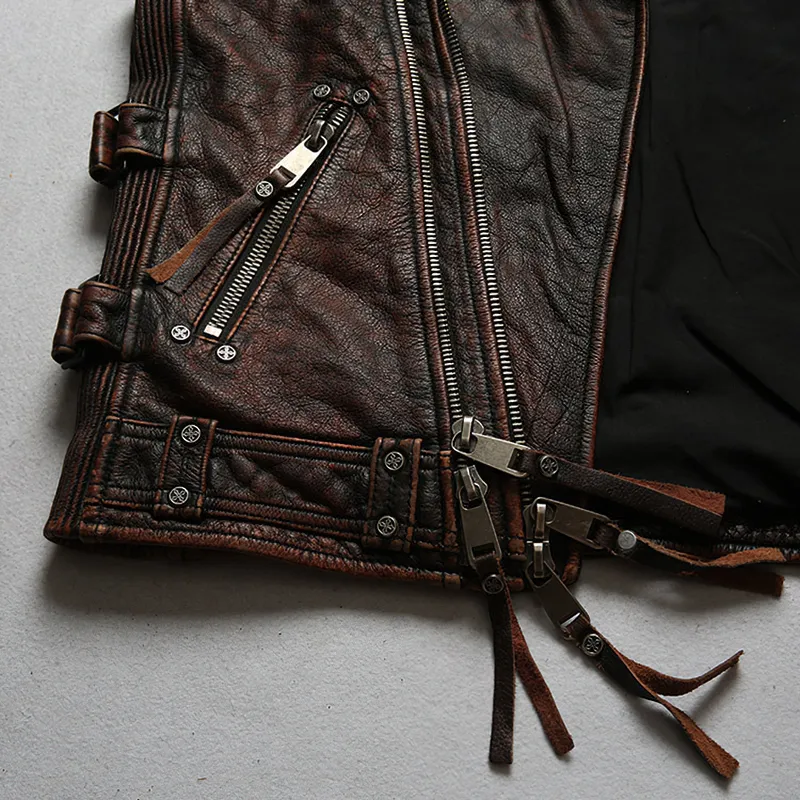 CLEARANCE / Vintage Heavy Genuine Leather Motorcycle Biker Vest for Men - US