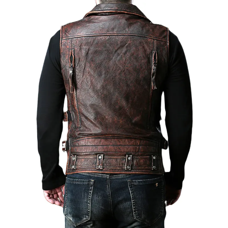 CLEARANCE / Vintage Heavy Genuine Leather Motorcycle Biker Vest for Men - US