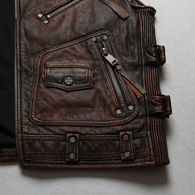 CLEARANCE / Vintage Heavy Genuine Leather Motorcycle Biker Vest for Men - US