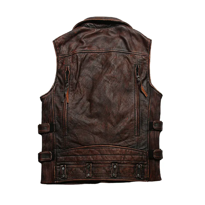 CLEARANCE / Vintage Heavy Genuine Leather Motorcycle Biker Vest for Men - US