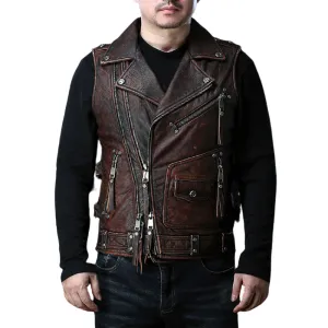 CLEARANCE / Vintage Heavy Genuine Leather Motorcycle Biker Vest for Men - US
