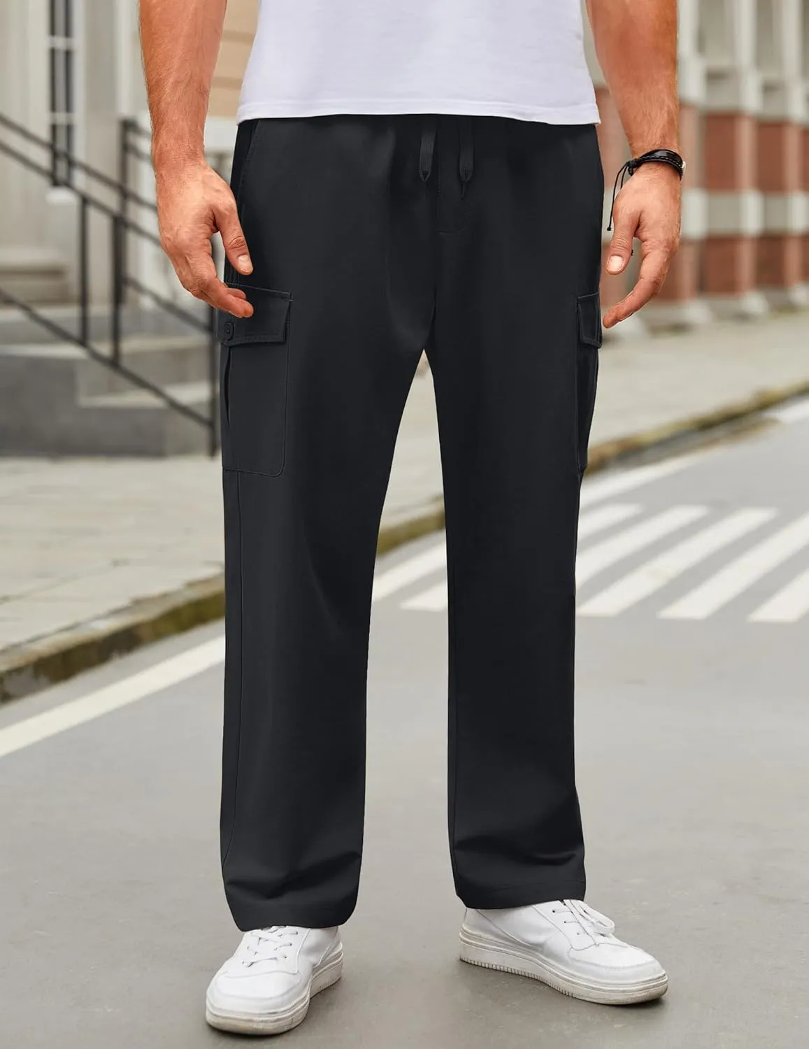 COOFANDY Mens Casual Cargo Pants Relaxed Fit Outdoor Hiking Pants Cotton Drawstring Sweatpants with Pockets