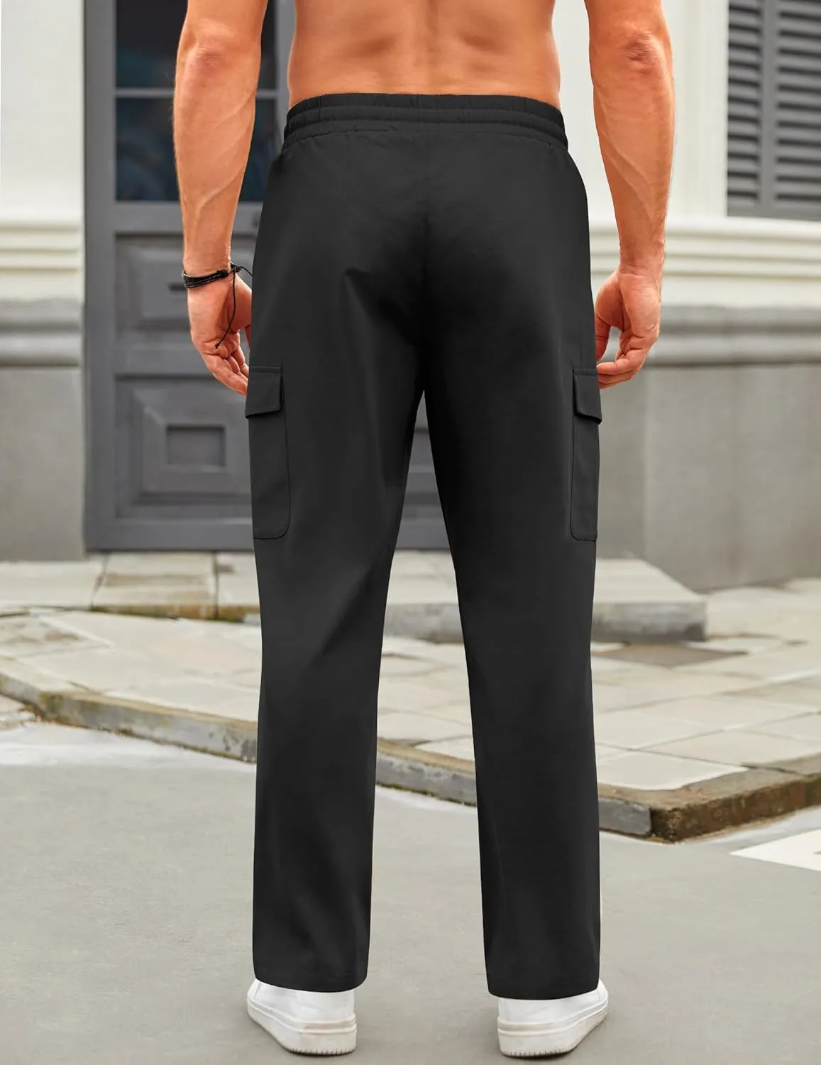 COOFANDY Mens Casual Cargo Pants Relaxed Fit Outdoor Hiking Pants Cotton Drawstring Sweatpants with Pockets