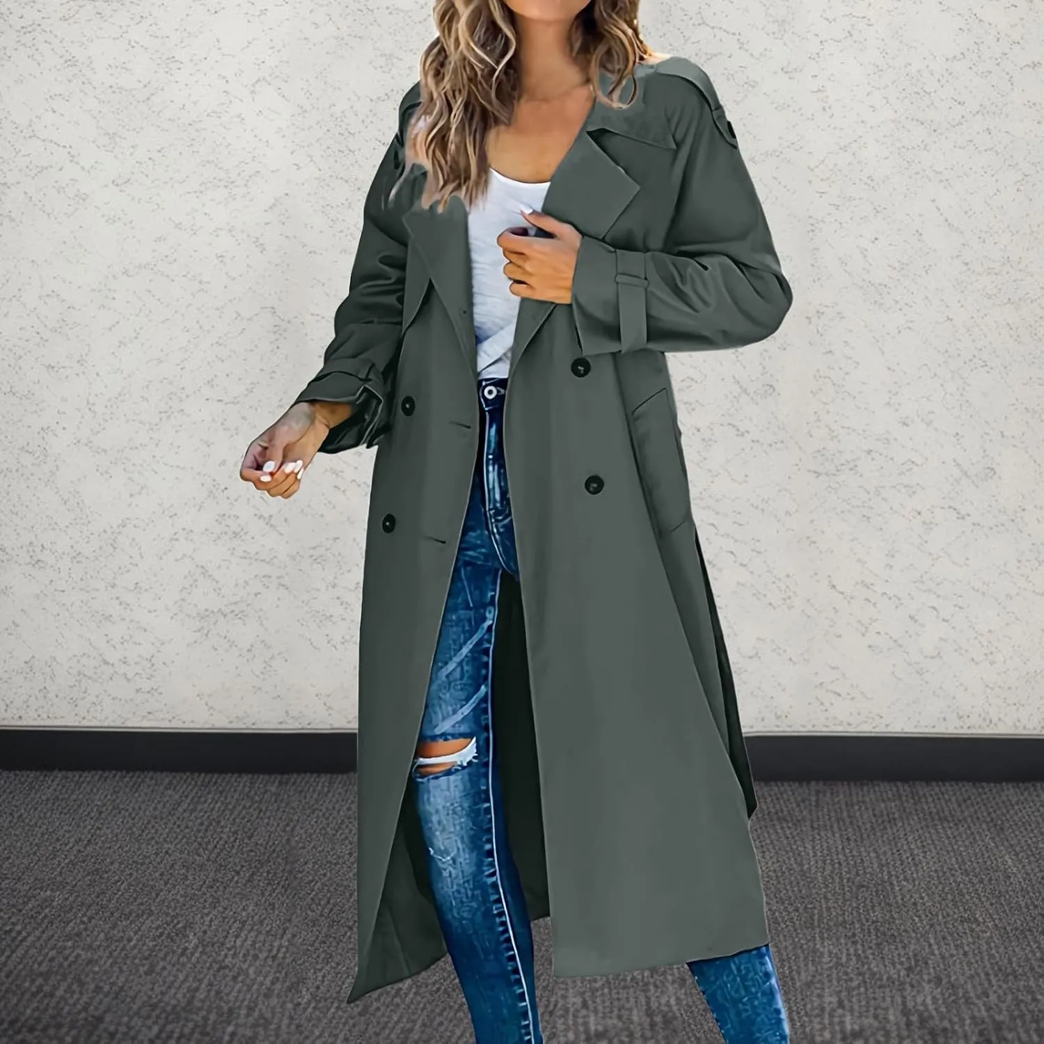 cooki Winter Jacket for Women 2024 Casual Women's Double Breasted Long Trench Coat Windproof Classic Lapel Slim Overcoats