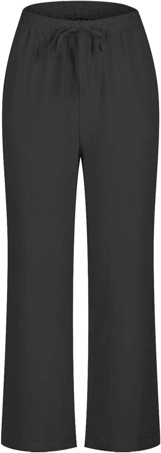 Cotton Linen Cropped Pants for Women Fashion Drawstring Solid Pant Boho Beach Comfy Slacks 2025 Summer Travel Clothes