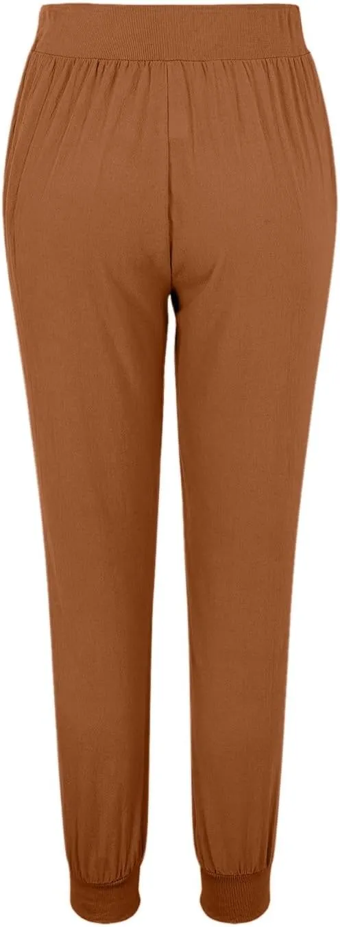 Cotton Linen Pants for Women Summer Causal Baggy Wide Leg Pants Loose Solid Drawstring Elastic High Waist Beach Trouser