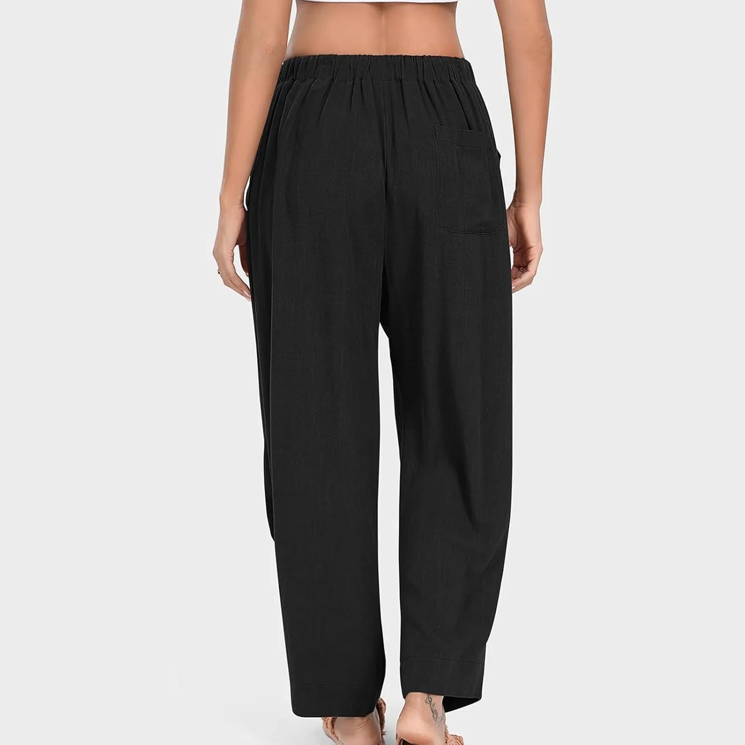 Cotton Linen Pants Women Summer Palazzo Harem Pant Drawstring Lantern Beach Vacation Lounge Trendy Trousers with Pocket