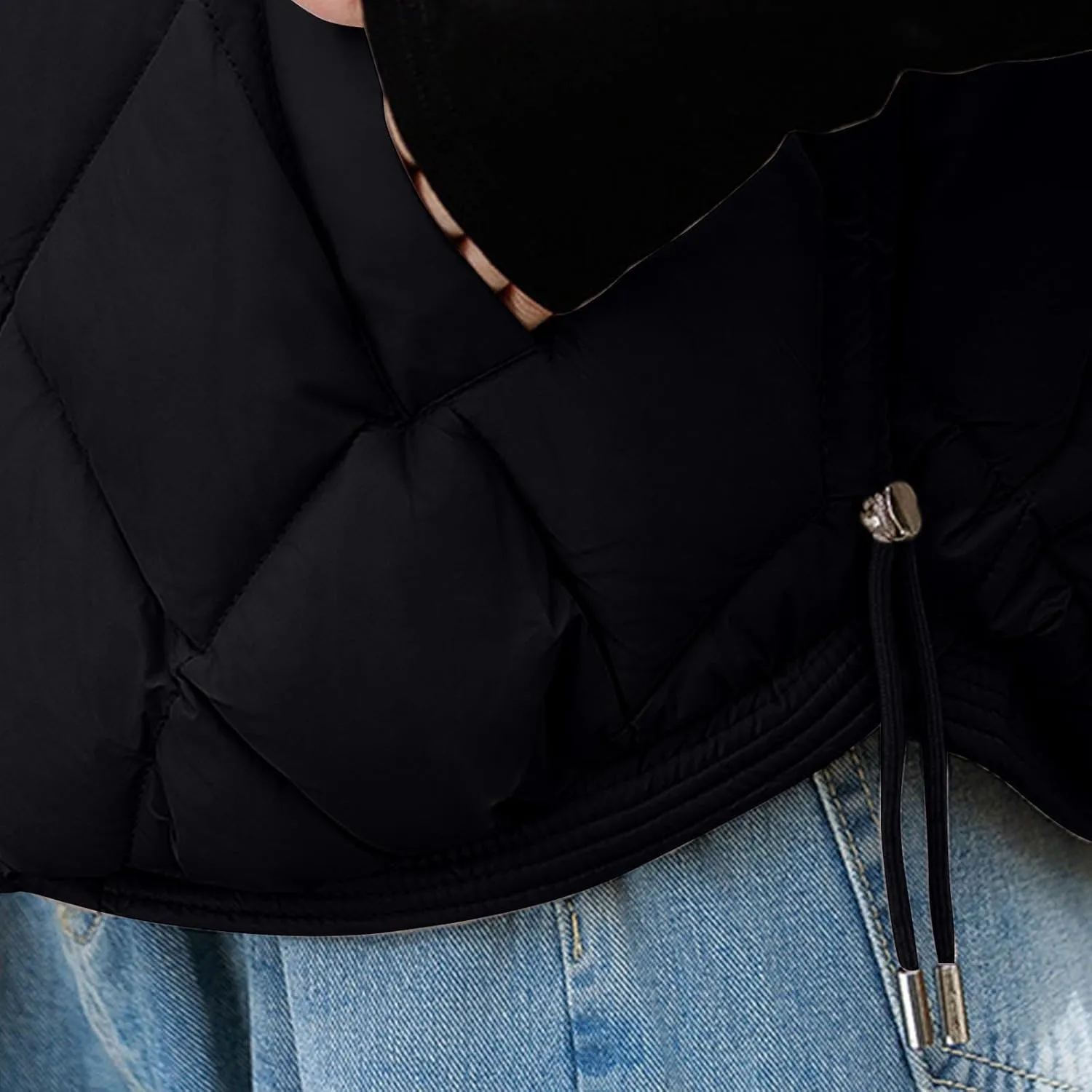 Cotton-Padded Gilet for Women Diamond Sleeveless Hooded Vest Lightweight Stand Collar Zip Up Open Thicken Waistcoat