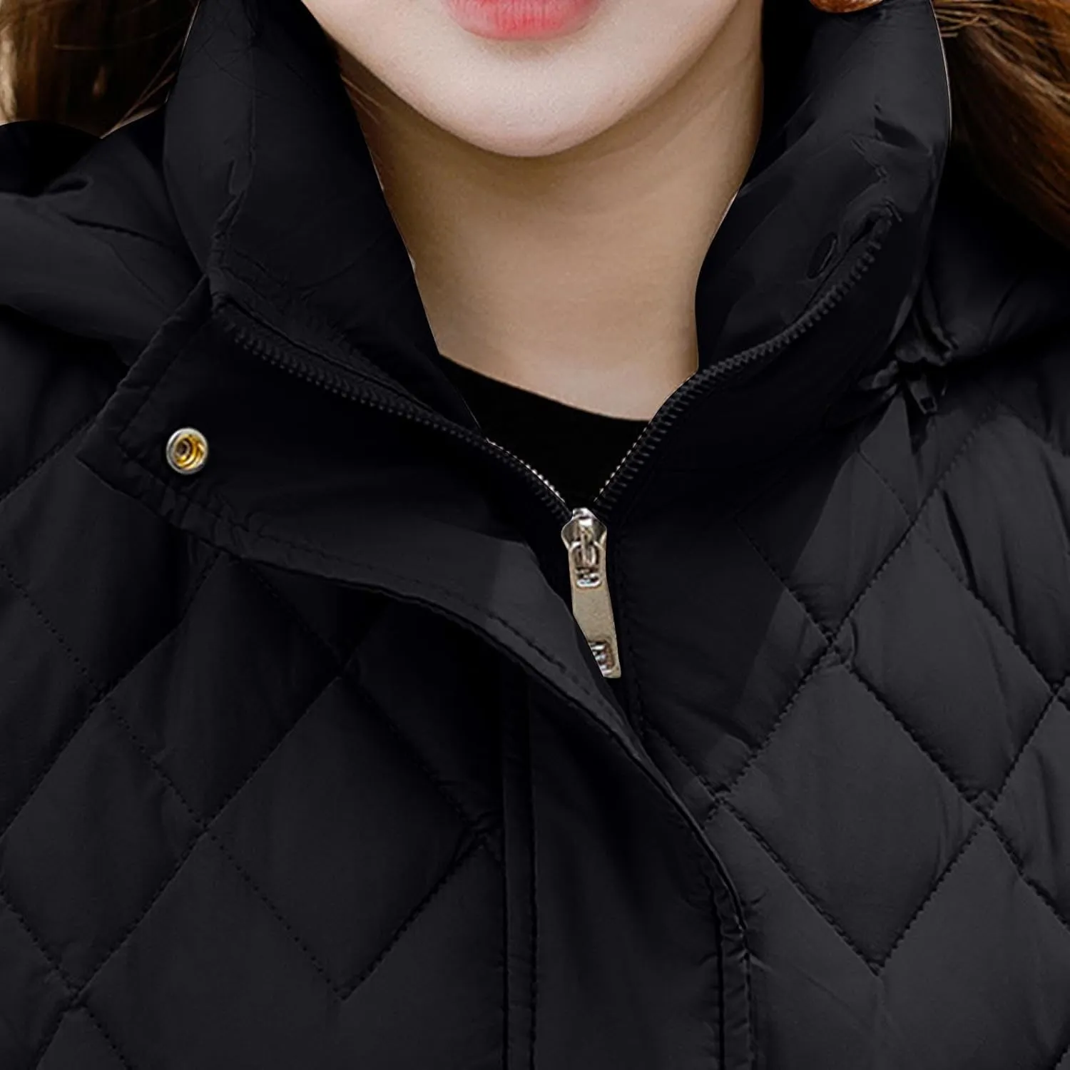Cotton-Padded Gilet for Women Diamond Sleeveless Hooded Vest Lightweight Stand Collar Zip Up Open Thicken Waistcoat