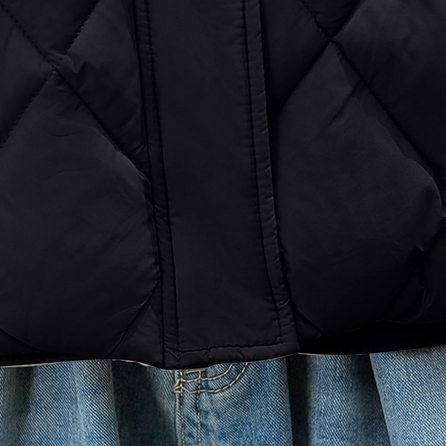 Cotton-Padded Gilet for Women Diamond Sleeveless Hooded Vest Lightweight Stand Collar Zip Up Open Thicken Waistcoat