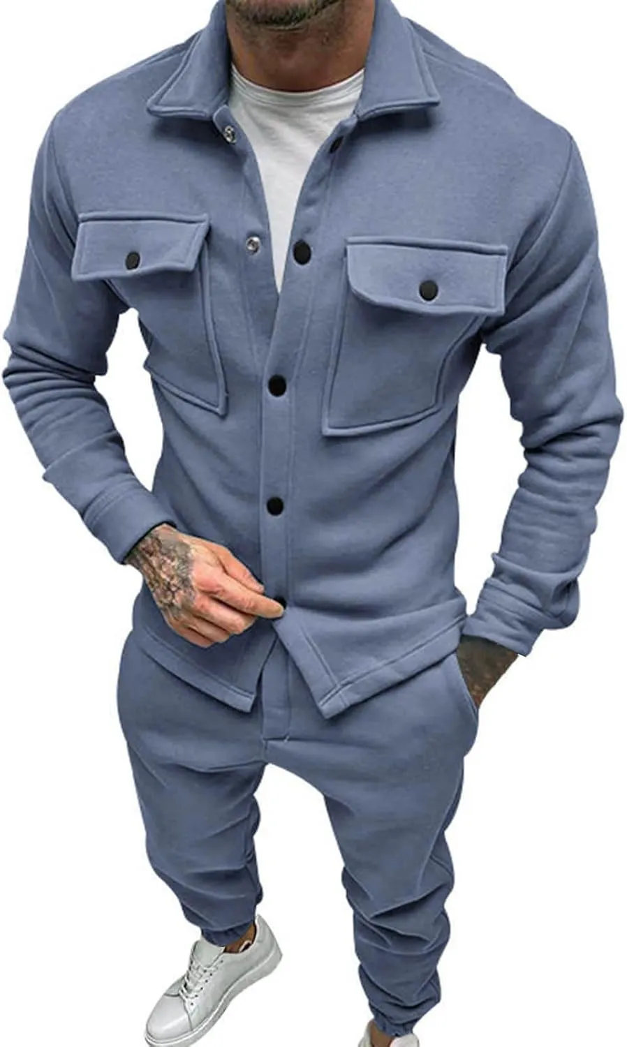 CRNTCEM Men Fashion 2 Piece Outfits Fall Winter Outdoor Business Casual Work Office Warm Jackets Suits with Pockets