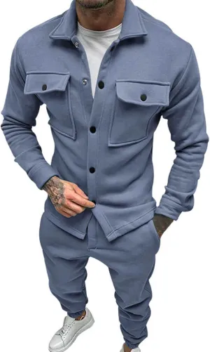 CRNTCEM Men Fashion 2 Piece Outfits Fall Winter Outdoor Business Casual Work Office Warm Jackets Suits with Pockets