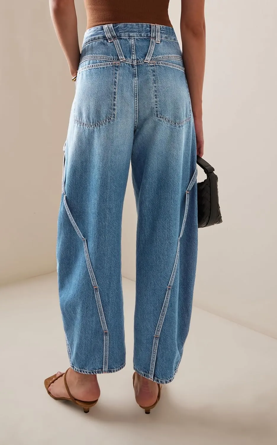 D-Sun Women Baggy Barrel Jeans Wide Leg High Waist Jeans Barrel Denim Pants Boyfriend Y2K