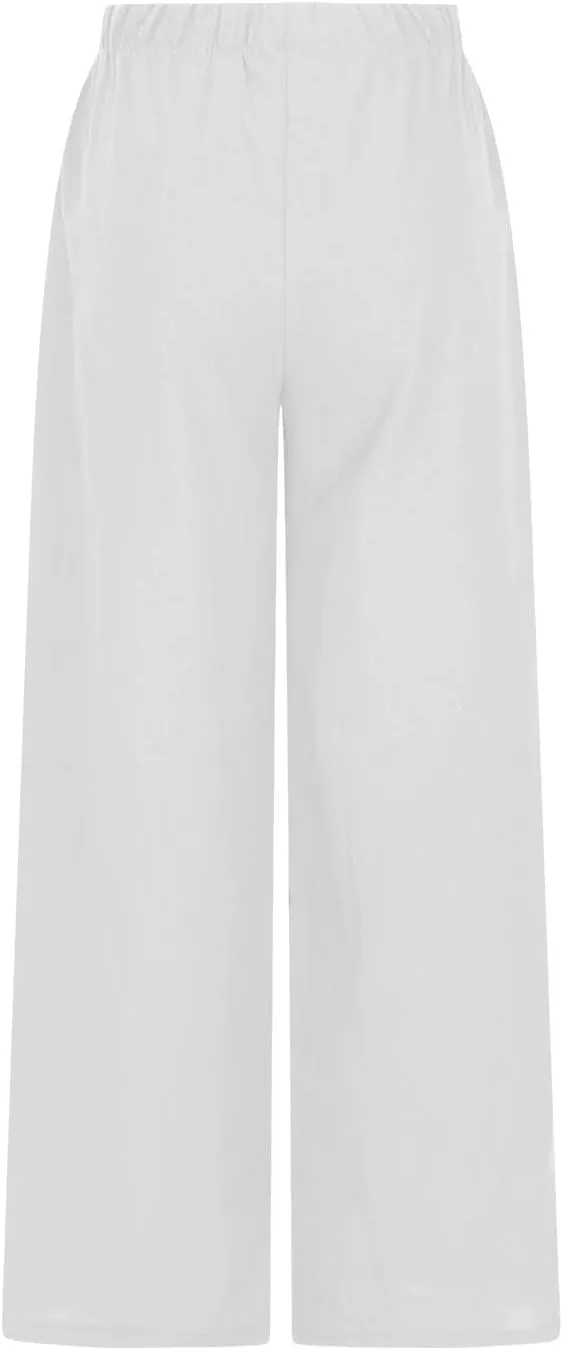 DASAYO Women's Summer Wide Leg Linen Pants Casual Beach Drawstring Long Pant Trouser Solid Loose Cute Lounge Spring Trousers