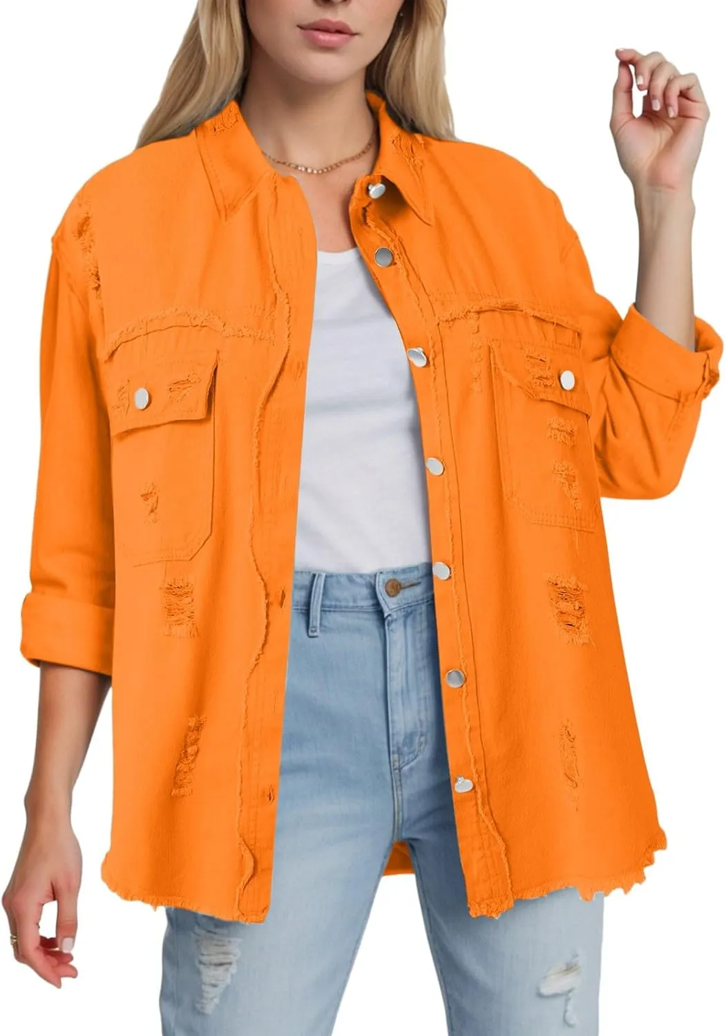 Denim Jackets Womens Trendy Long Sleeve Button Shirt Jacket Jean Shacket with Pocket Western Shacket Jacket Work Jacket