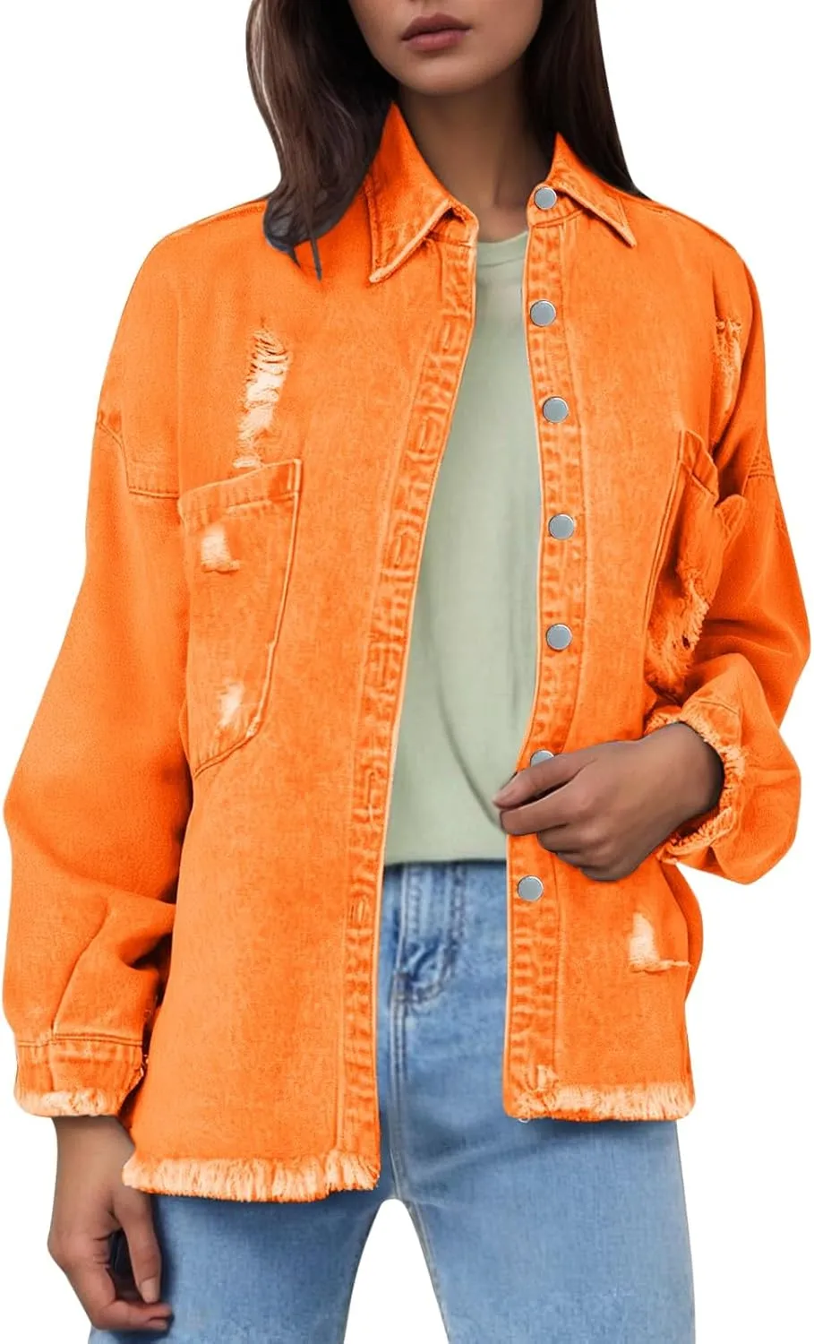 Denim Jackets Womens Trendy Long Sleeve Button Shirt Jacket Jean Shacket with Pocket Western Shacket Jacket Work Jacket