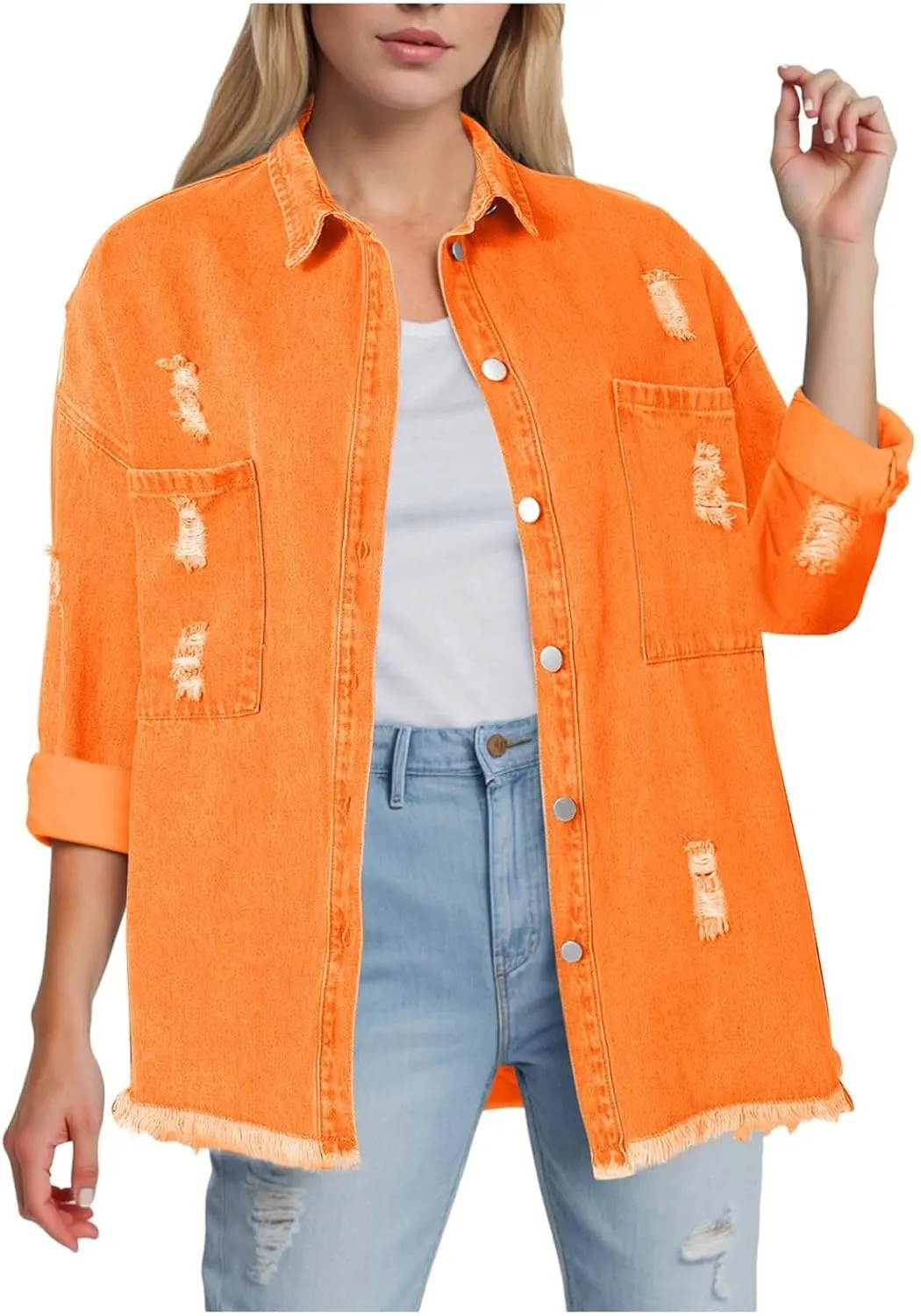 Denim Jackets Womens Trendy Long Sleeve Button Shirt Jacket Jean Shacket with Pocket Western Shacket Jacket Work Jacket