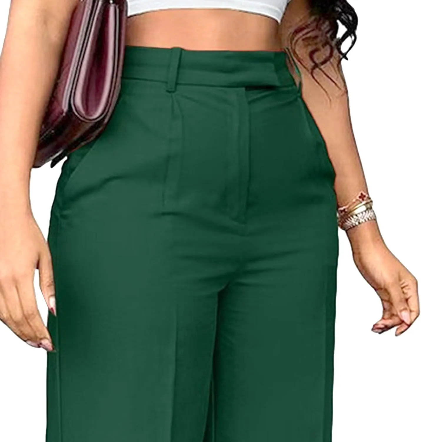 DGHM-JLMY Women's Commuter high Waist Draped Trousers Temperament Straight Leg Wide Leg Pants Business Essentials Suit Pant