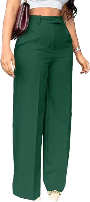 DGHM-JLMY Women's Commuter high Waist Draped Trousers Temperament Straight Leg Wide Leg Pants Business Essentials Suit Pant