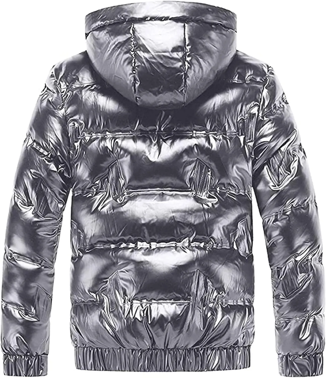 Dgoopd Winter Warm Men Puffer Coat Waterproof Lightweight Down Jacket Shiny Hooded Reflective Down Jacket Padded Jacket Coat