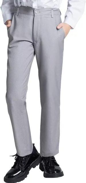 DHTS Boys Dress Pants (Size 2-20 Years) Slim Fit Uniform Pants for Toddler & Teens