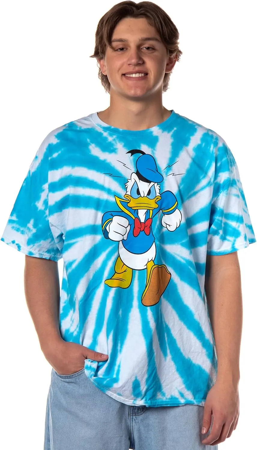 Disney Donald Duck Men's Angry Walk Spiral Tie-Dye Design Adult Short Sleeve Crewneck T-Shirt