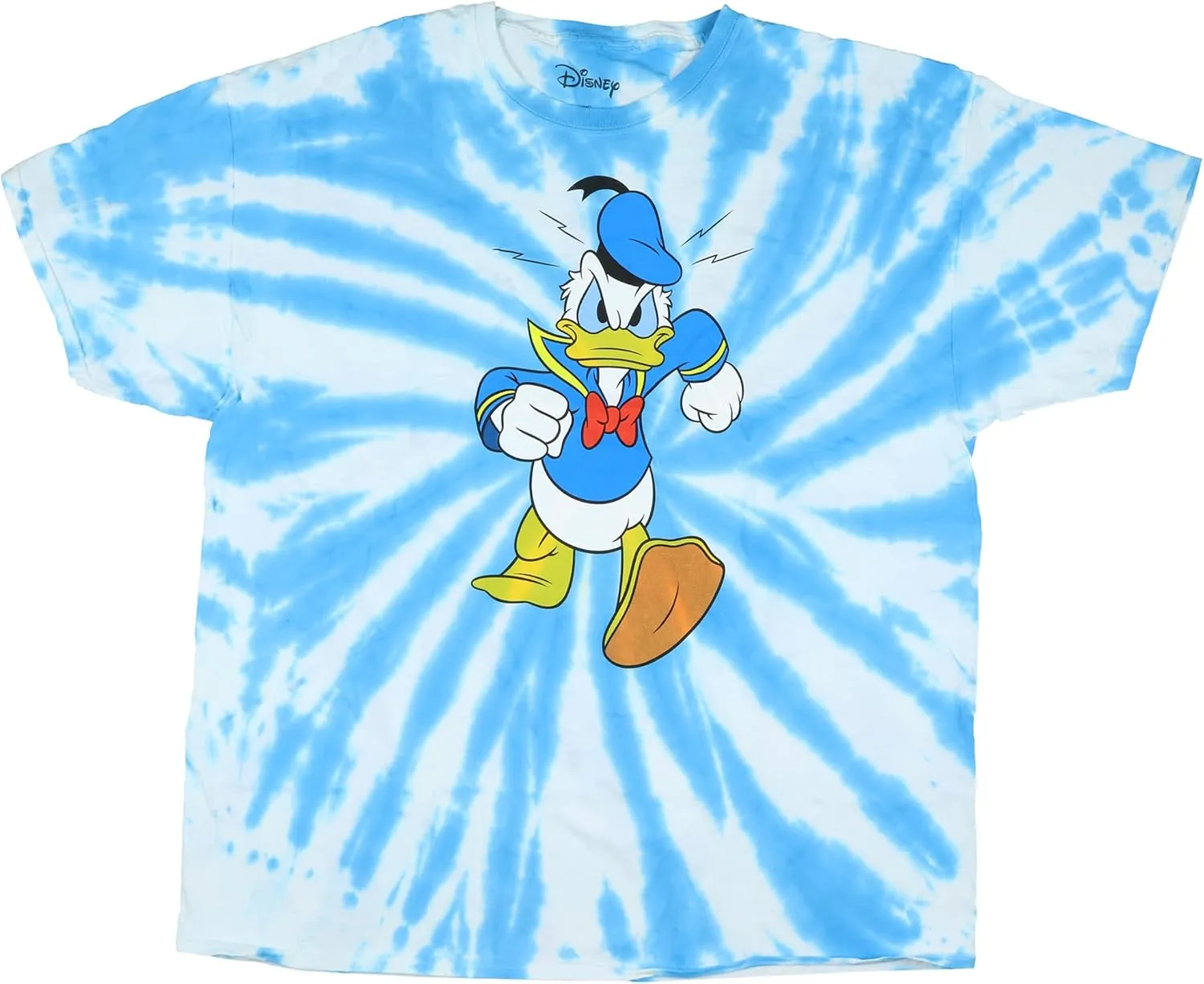 Disney Donald Duck Men's Angry Walk Spiral Tie-Dye Design Adult Short Sleeve Crewneck T-Shirt