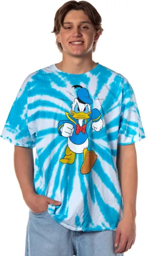 Disney Donald Duck Men's Angry Walk Spiral Tie-Dye Design Adult Short Sleeve Crewneck T-Shirt