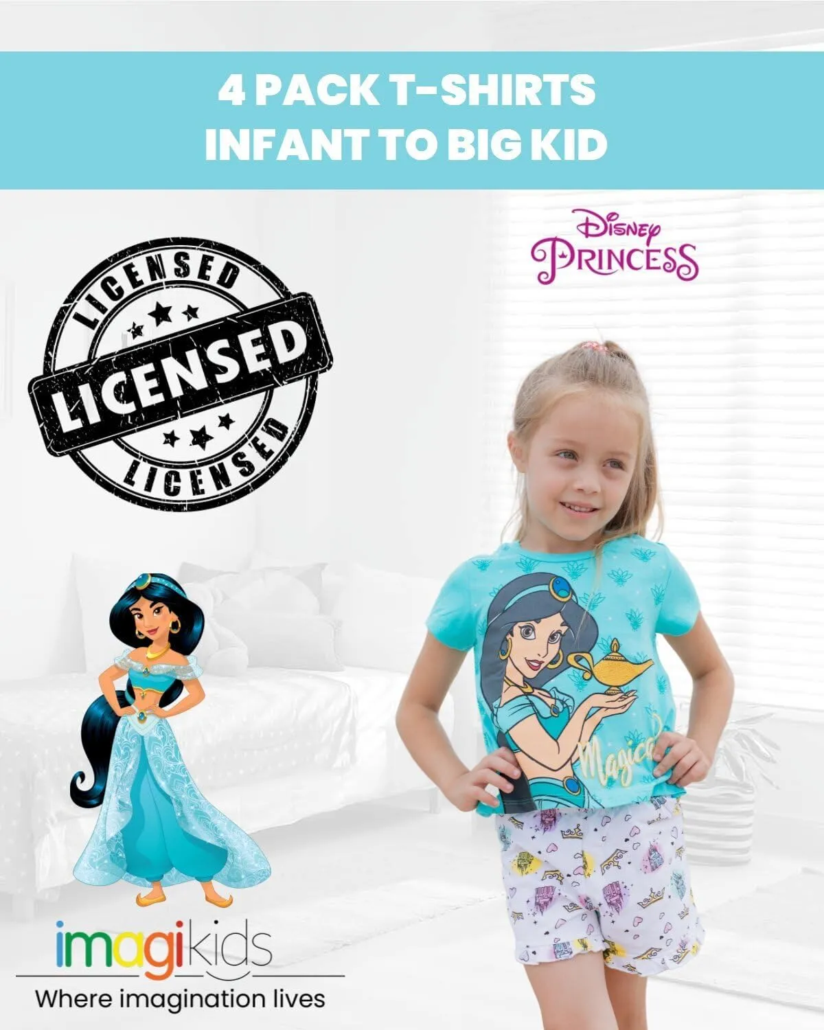 Disney Princess 4 Pack T-Shirts Infant to Big Kid