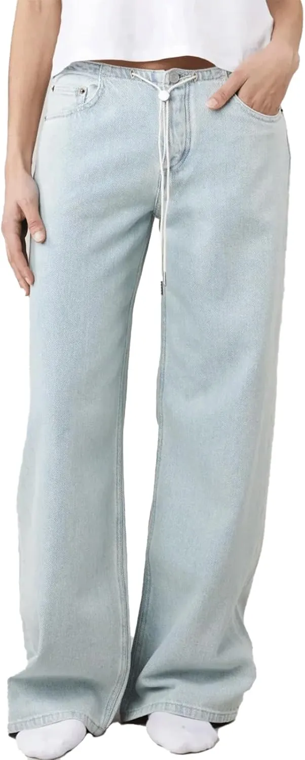 Drawstring Jeans Women Wide Leg Baggy Denim Pants Streetwear Vintage Y2K Clean Girl Cute Jeans