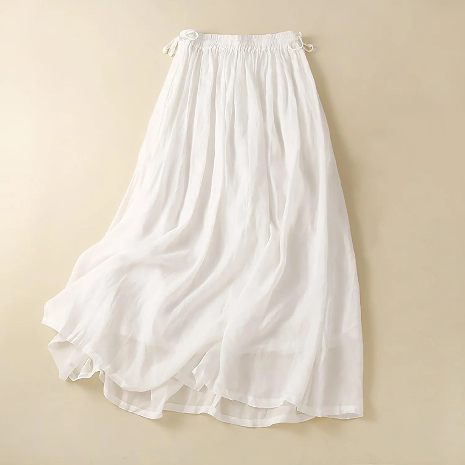 Embroidery Maxi Skirts for Women with Pockets Midi Length Long Skirt Casual Beach Party Holiday Cotton Linen Skirt