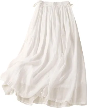 Embroidery Maxi Skirts for Women with Pockets Midi Length Long Skirt Casual Beach Party Holiday Cotton Linen Skirt