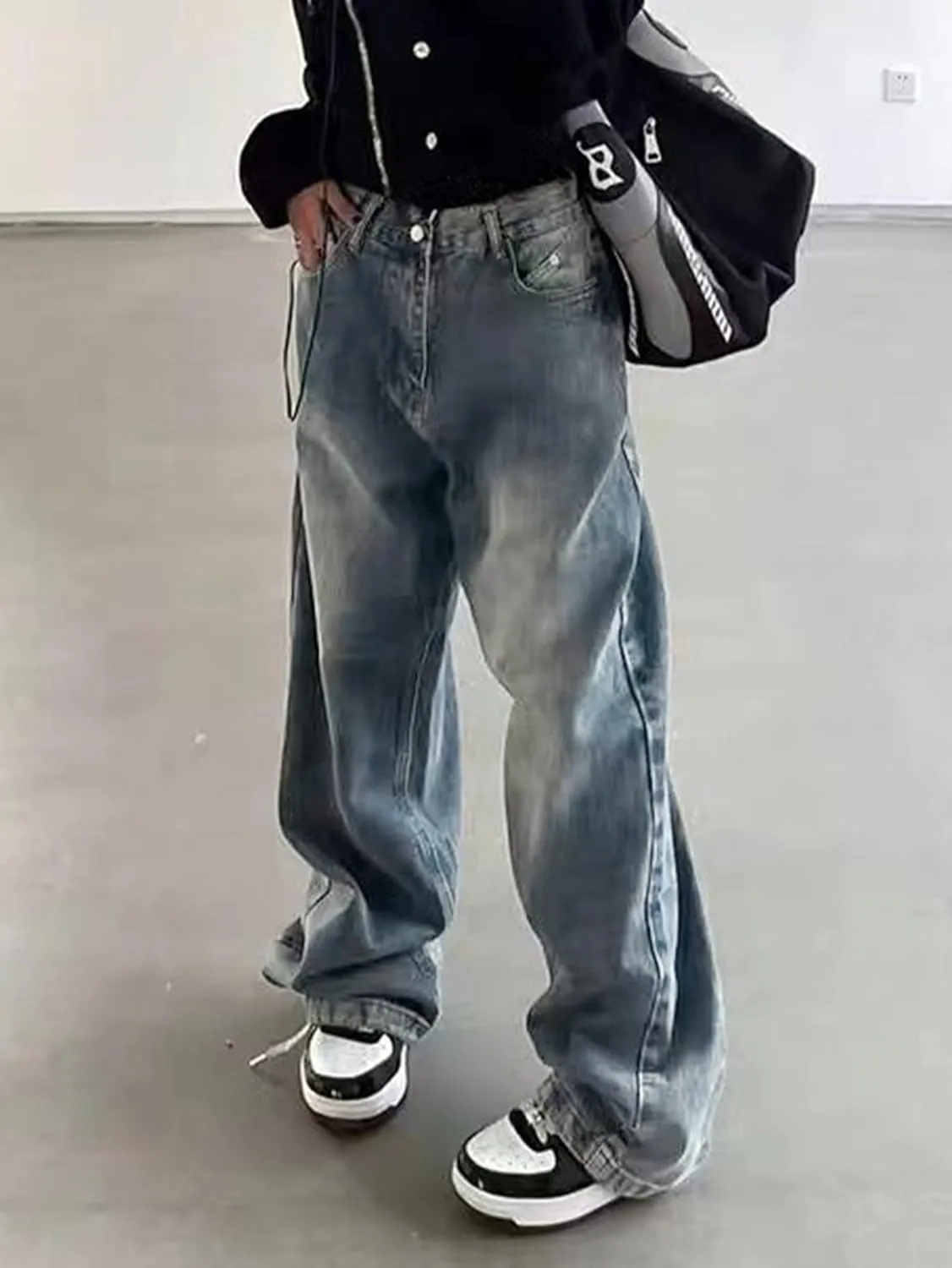 EMMIOL Women Wide Leg Jeans Mid-Low Waist Baggy Jeans Loose Boyfriends Jeans Y2K 90s Denim Pants