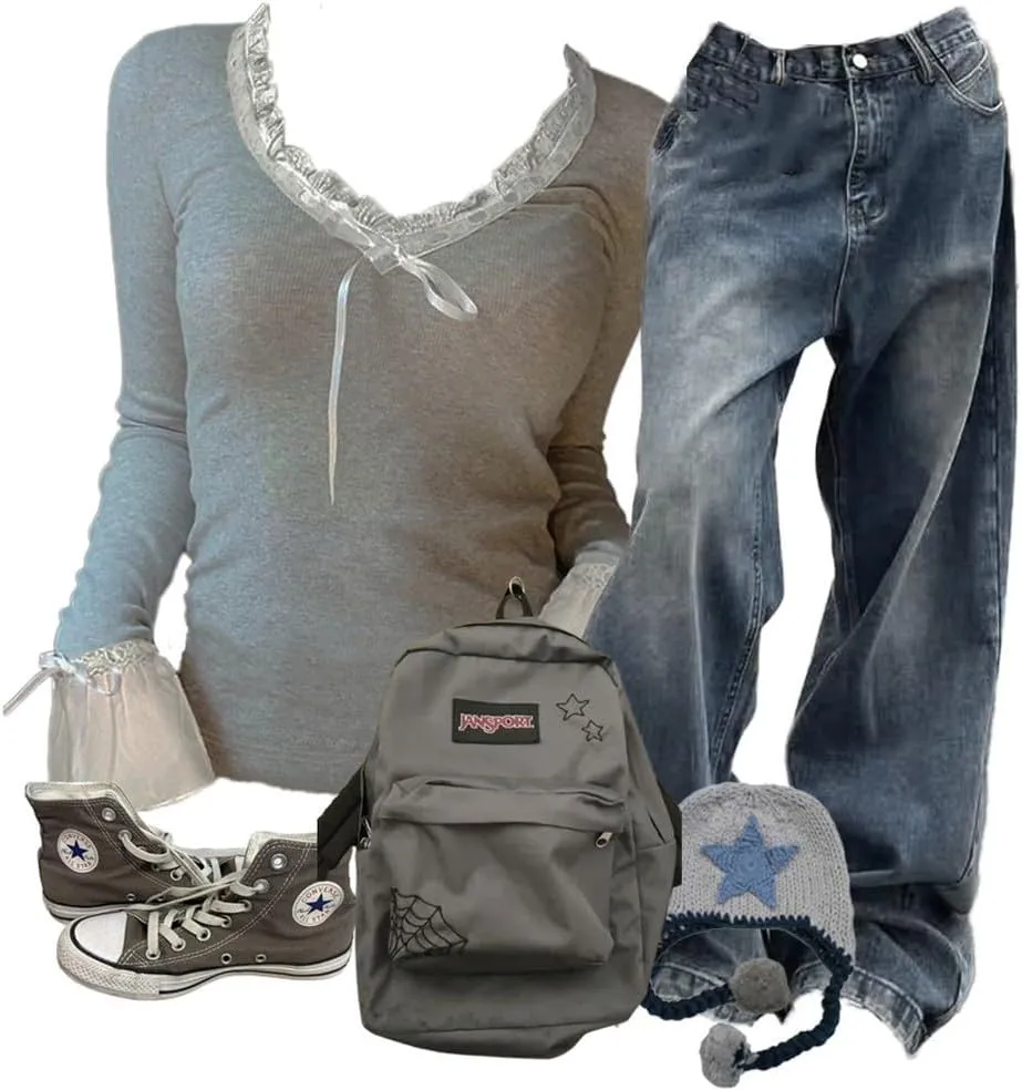 EMMIOL Women Wide Leg Jeans Mid-Low Waist Baggy Jeans Loose Boyfriends Jeans Y2K 90s Denim Pants
