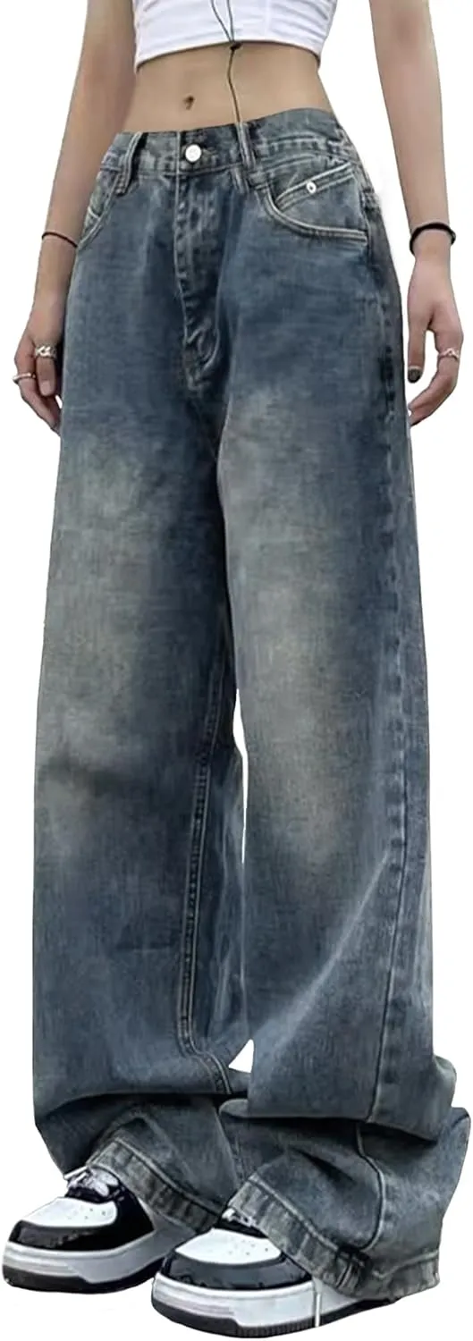 EMMIOL Women Wide Leg Jeans Mid-Low Waist Baggy Jeans Loose Boyfriends Jeans Y2K 90s Denim Pants