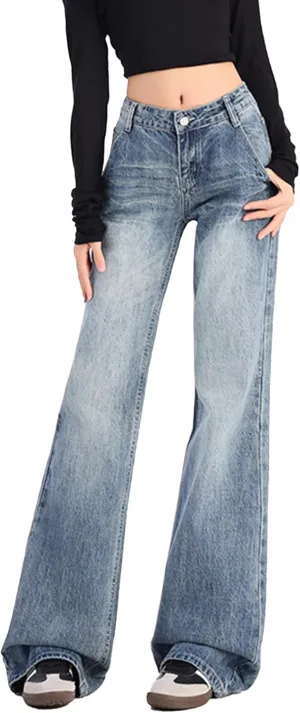 EMMIOL Womens Wide Leg Jeans Straight Baggy Boyfriend Low Rise Denim Pants Flare Jeans Trendy Outfits