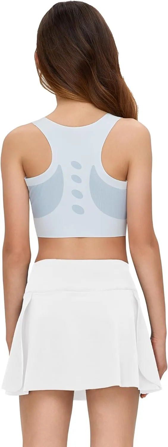 EPLAZA 2 in 1 Girls Pleated Tennis Skirt with Pockets High Wasited Athletic Crossover Design Workout Golf Skorts