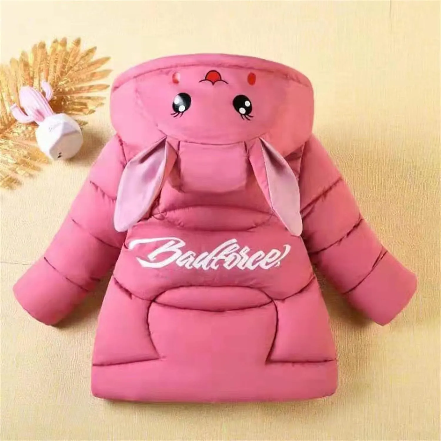 Fall Girls Winter Coats Faux  Hooded Rabbit Style Warm Cotton Padded Down Jacket Snowsuit for Toddler Girl