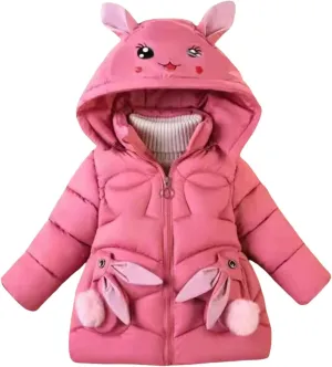 Fall Girls Winter Coats Faux  Hooded Rabbit Style Warm Cotton Padded Down Jacket Snowsuit for Toddler Girl