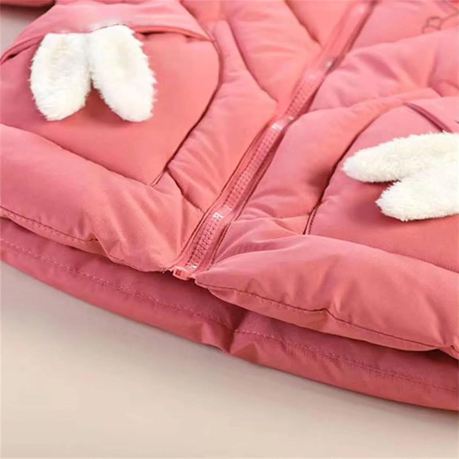Fall Girls Winter Coats Faux  Hooded Rabbit Style Warm Cotton Padded Down Jacket Snowsuit for Toddler Girl