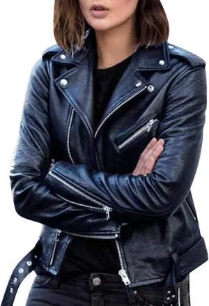 Faux Leather Jacket Women Zip Up Motorcycle Jacket Slim Leather Jacket Biker Jacket Plus Size Outerwear with Pockets
