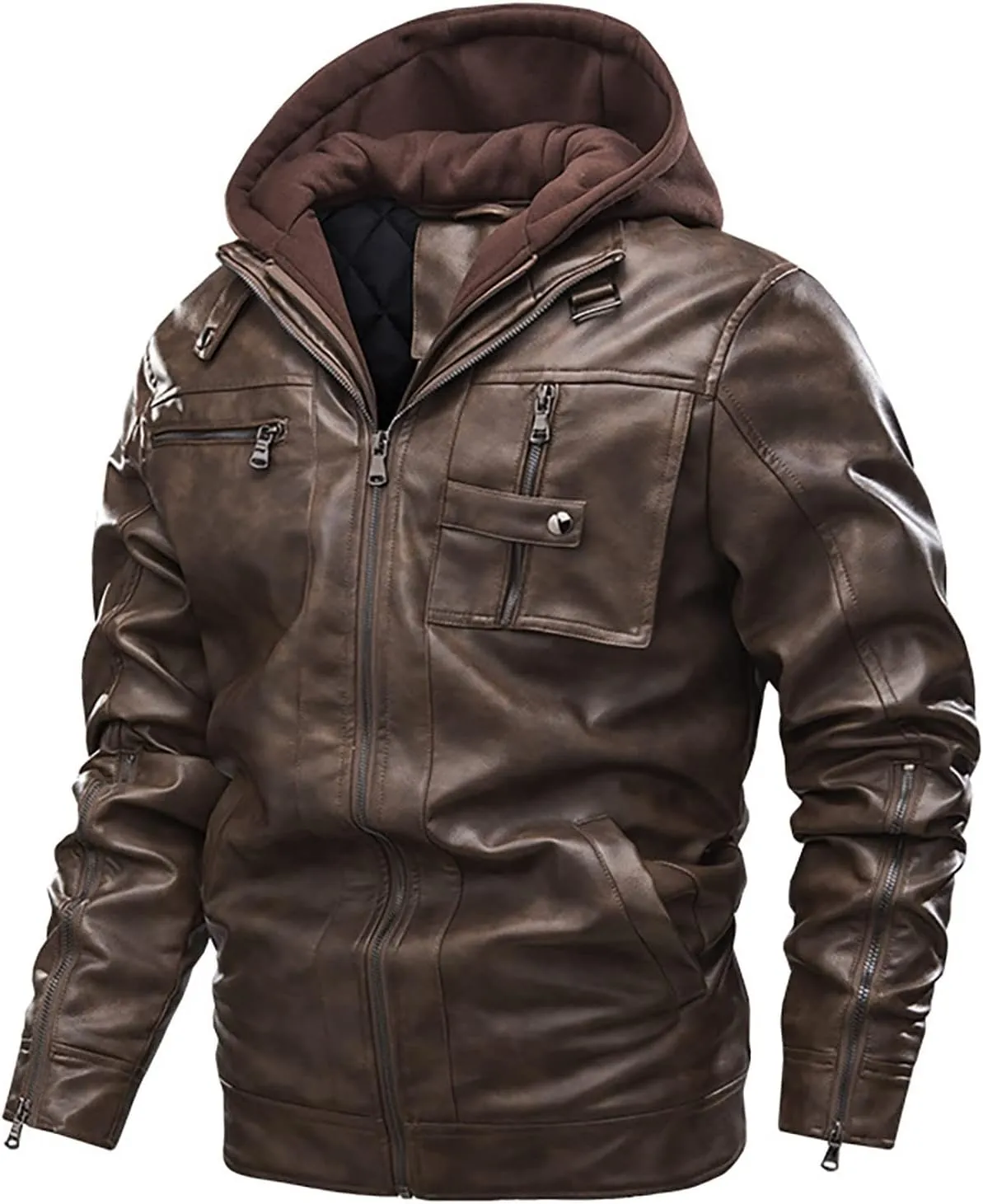 Faux Leather Jackets for Men,Big and Tall Slim Sherpa Lined Winter Warm Outwear Bomber Motorcycle Coats with Pocket
