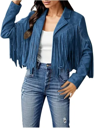 Faux Leather Jackets for Women 2025 Fashion Moto Biker Jacket Fall Winter Fringe Cowboy Cropped Jacket Cool Cardigan