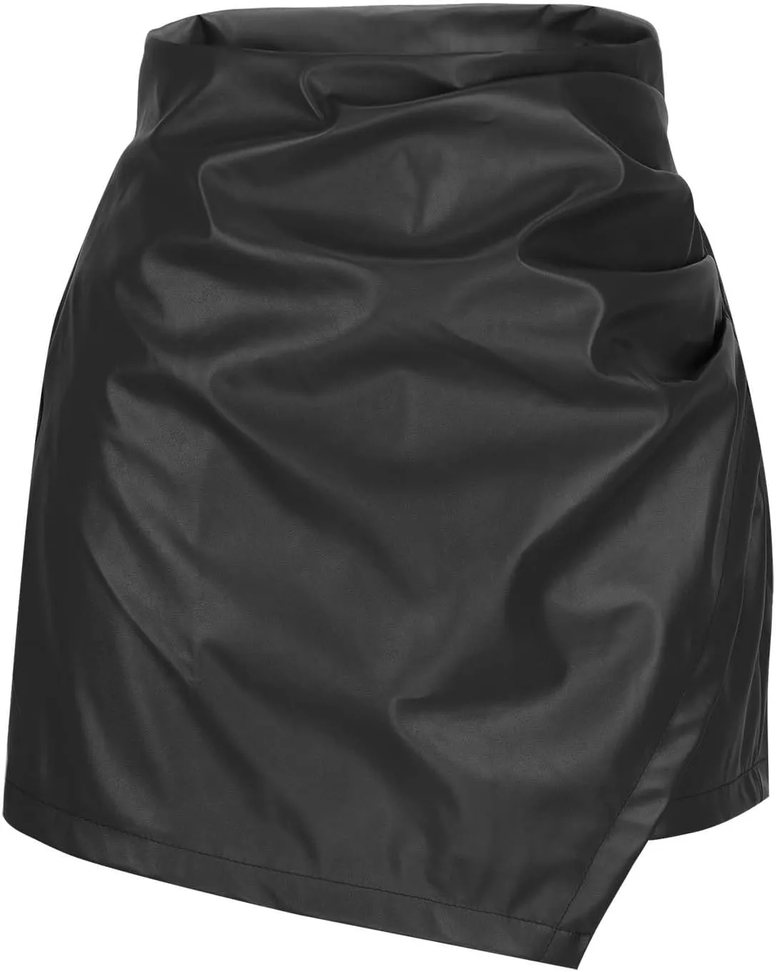 Faux Leather Skirts for Women Casual High Waisted PU Leather Skorts Summer Elastic Waist Ruched Wrap Skorts Skirts